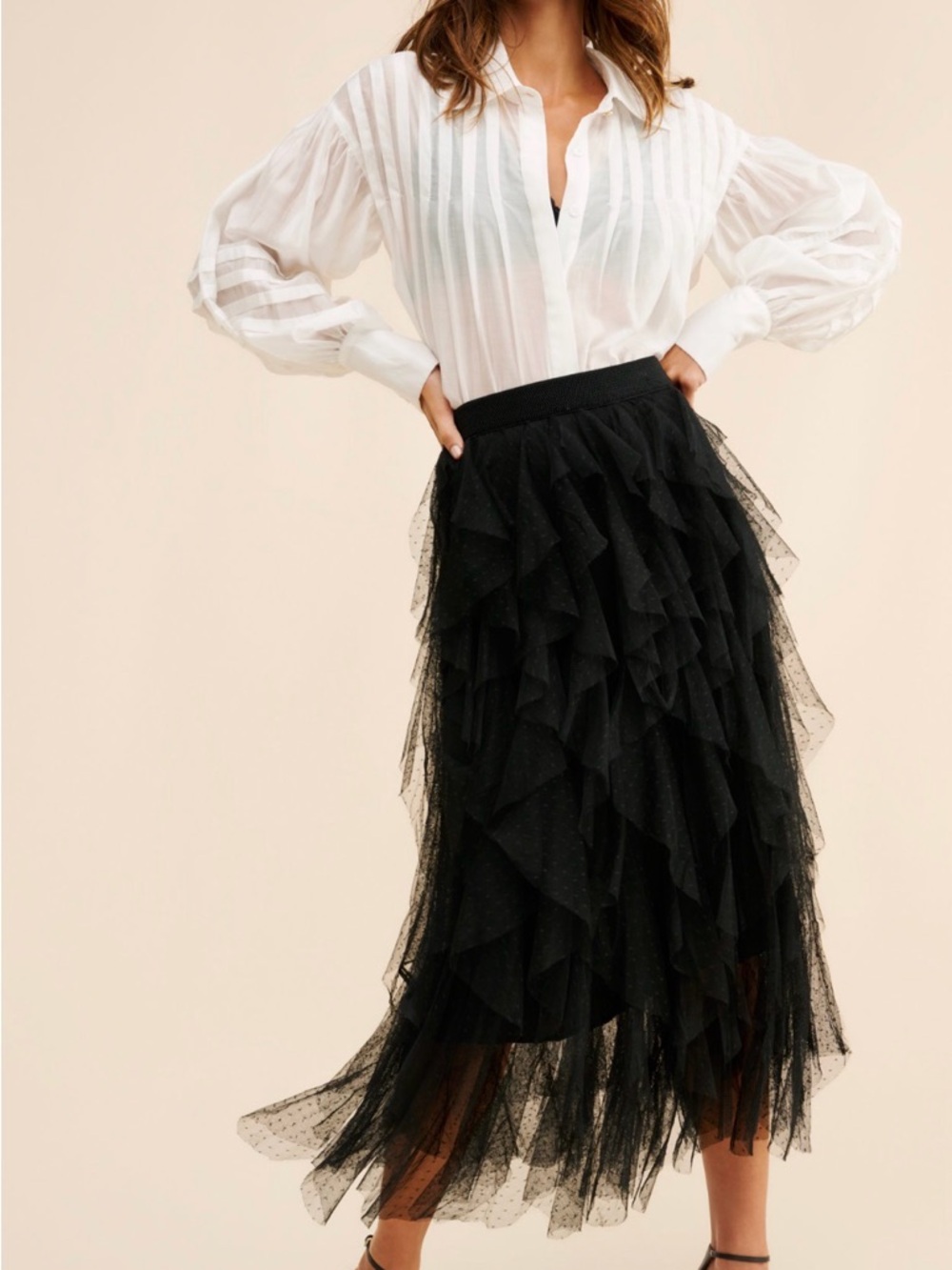 Anthropologie Tessia Ruffled Tulle Midi Skirt
